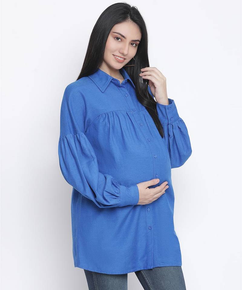 Cambridge blue maternity shirt
