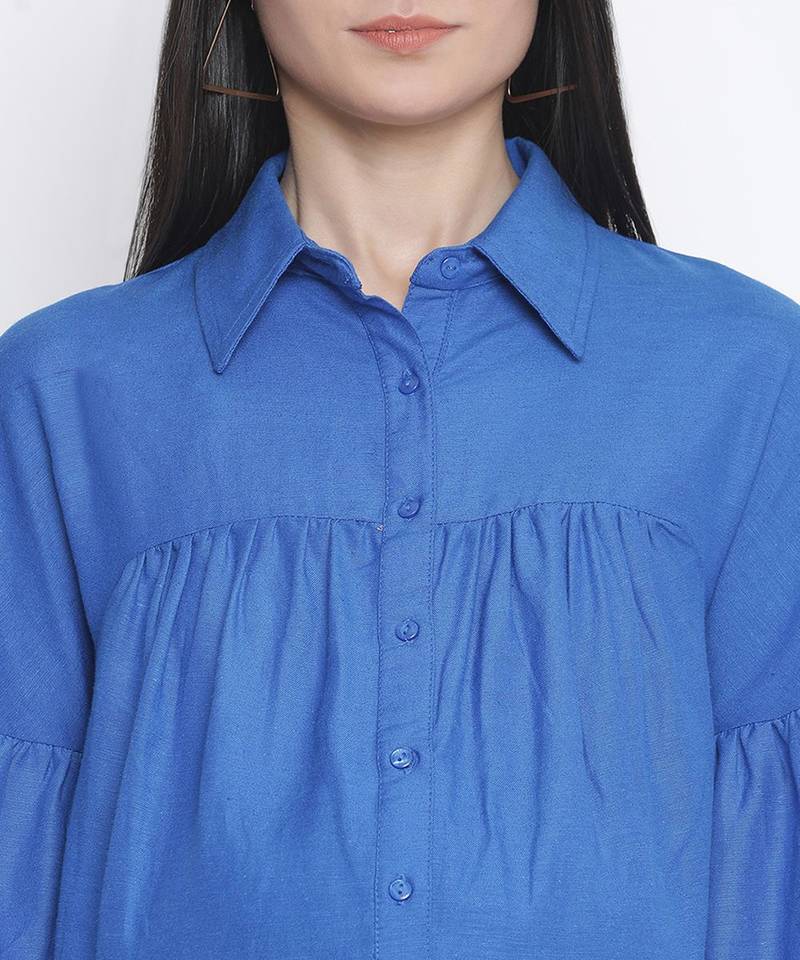 Cambridge blue maternity shirt