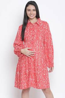 Crimson Red printed maternity dress