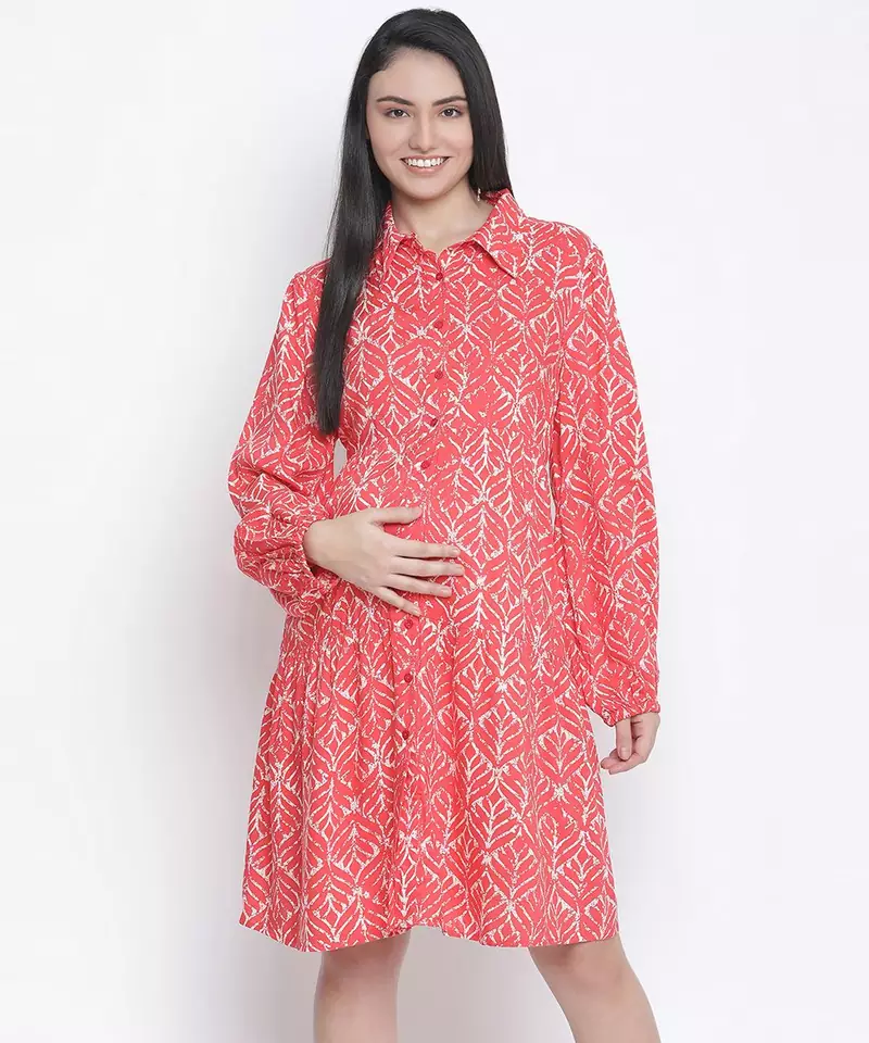 Crimson Red printed maternity dress