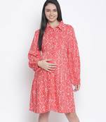 Crimson Red printed maternity dress