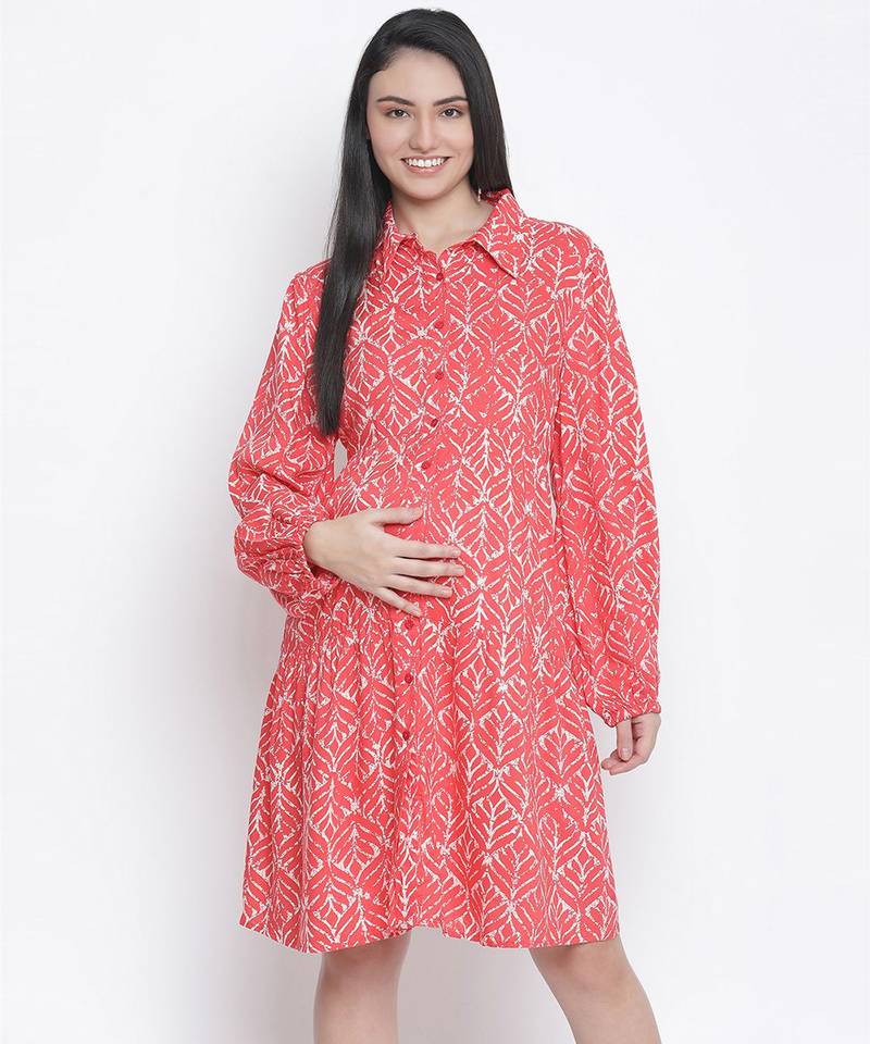 Crimson Red printed maternity dress