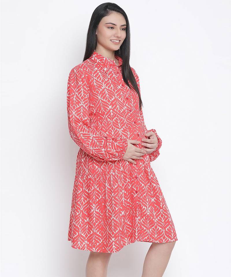 Crimson Red printed maternity dress