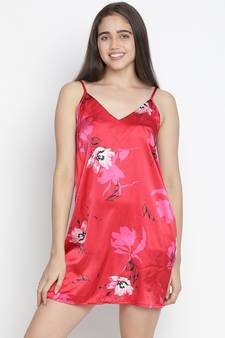 Brassing Pink satin print relaxed women nightwear dress