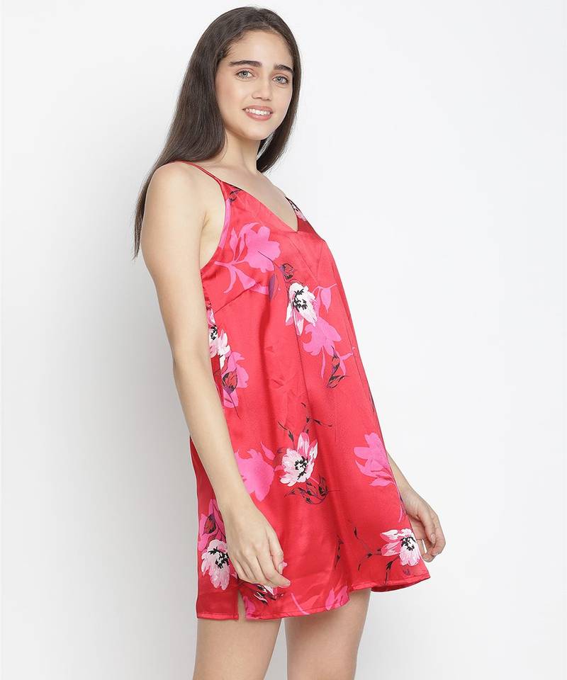 Brassing Pink satin print relaxed women nightwear dress