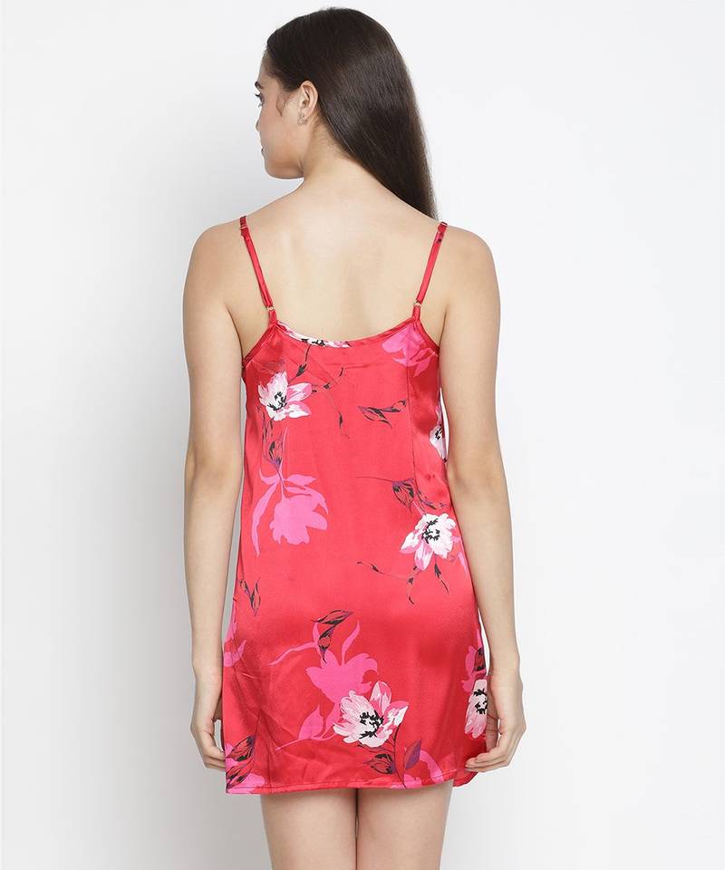 Brassing Pink satin print relaxed women nightwear dress