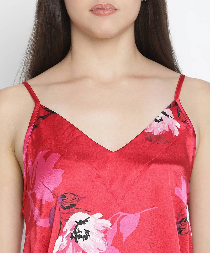 Brassing Pink satin print relaxed women nightwear dress