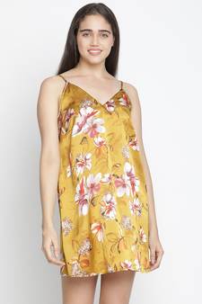 Aromatic satin print esay women nightwear dress