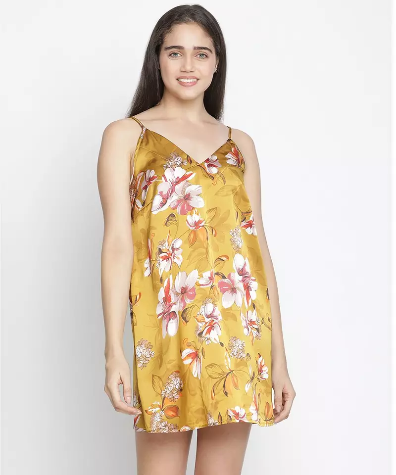 Aromatic satin print esay women nightwear dress