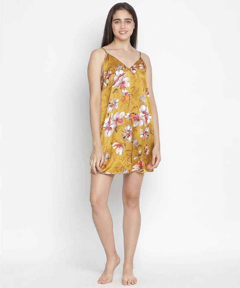 Aromatic satin print esay women nightwear dress