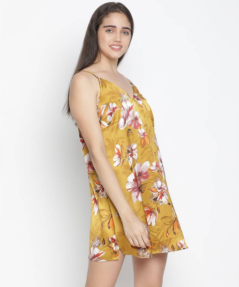 Aromatic satin print esay women nightwear dress