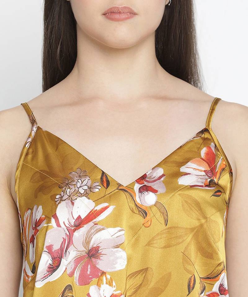 Aromatic satin print esay women nightwear dress