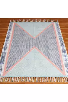10x14 Ft Hand Block Printed Cotton Dhurrie Handmade Area Rug Morden Style