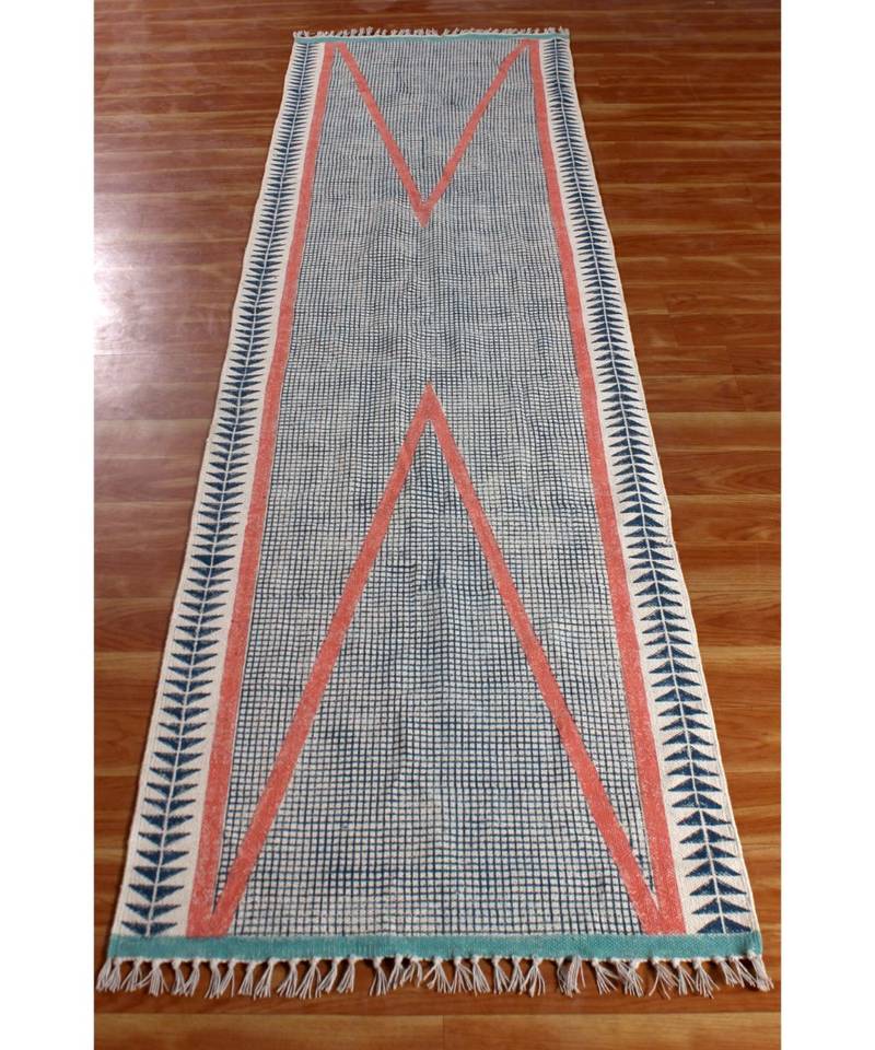 7x10 Ft Hand Block Printed Rug Handmade Cotton Dhurrie Area Rugs Indoor Floor Decor Carpet Flatwoven