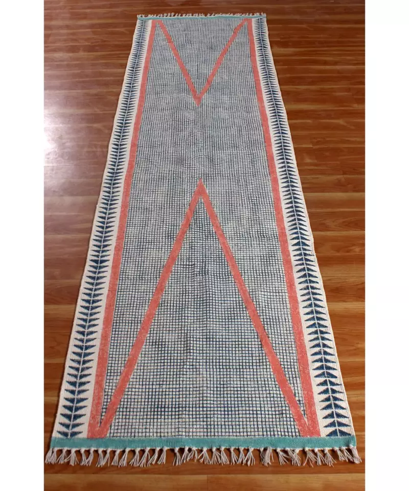 8x10 Ft Hand Block Printed Rug Handmade Cotton Dhurrie Area Rugs Indoor Floor Decor Carpet Flatwoven