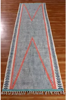 10x18 Ft Hand Block Printed Rug Handmade Cotton Dhurrie Area Rugs Indoor Floor Decor Carpet Flatwoven