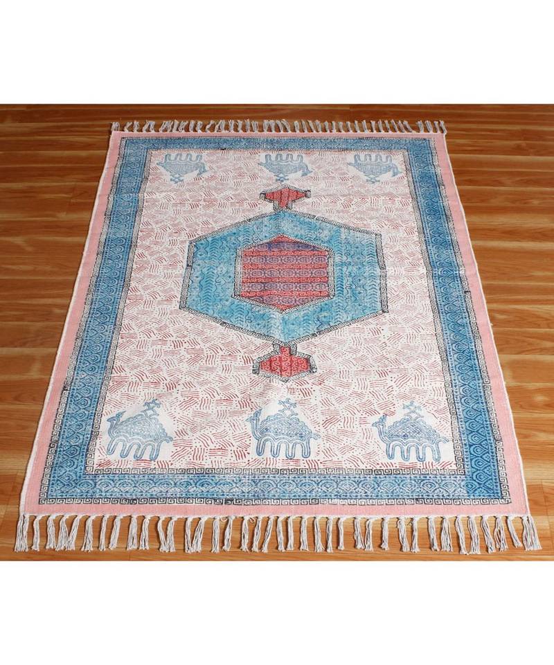 12x12 Ft Handmade Cotton Dhurrie Area Rugs Hand Block Printed Rug Outdoor Yoga Carpet Flatwoven