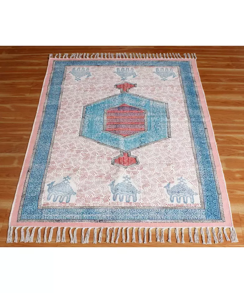 5x10 Ft Handmade Cotton Dhurrie Area Rugs Hand Block Printed Rug Outdoor Yoga Carpet Flatwoven