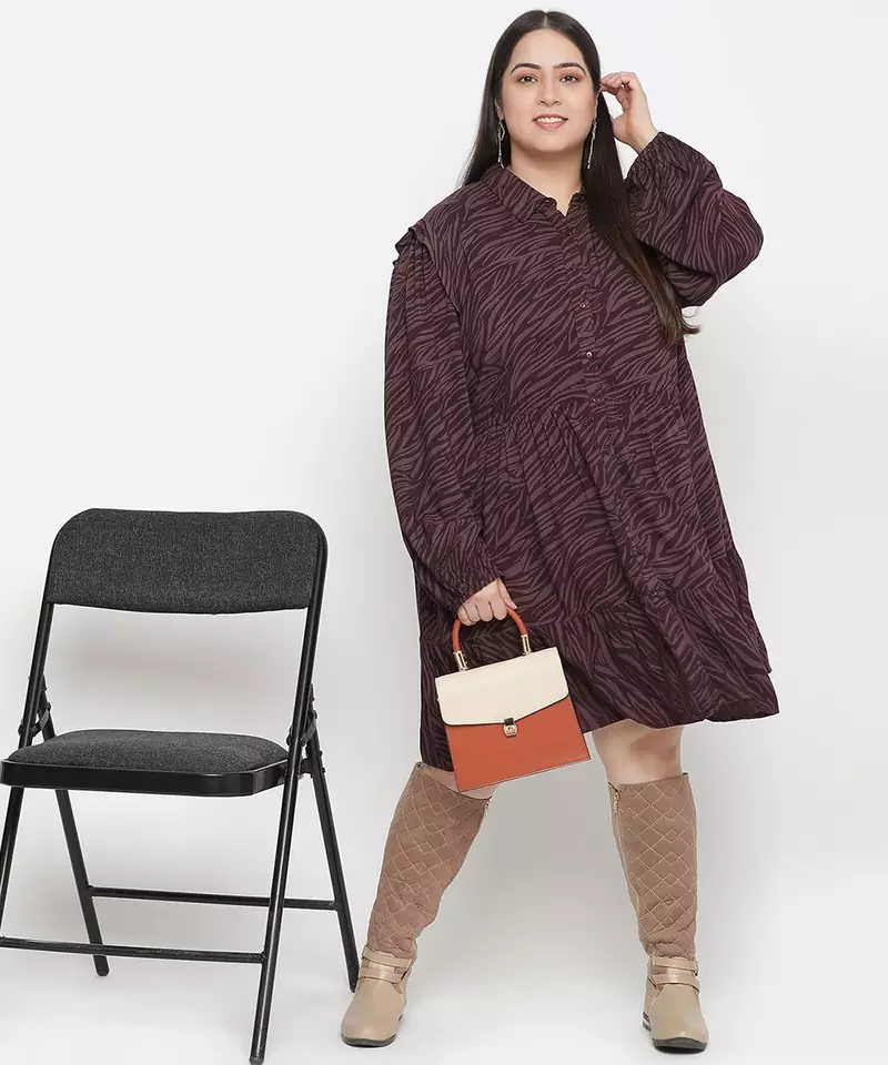 Mosh animal print wine colour plus size women dress