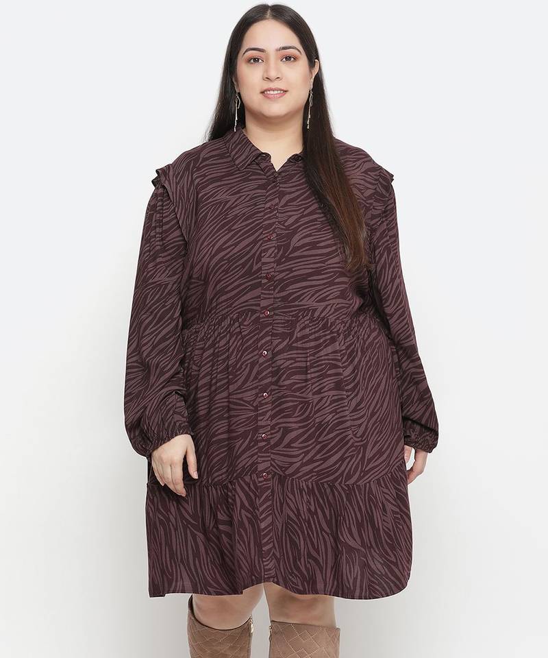 Mosh animal print wine colour plus size women dress