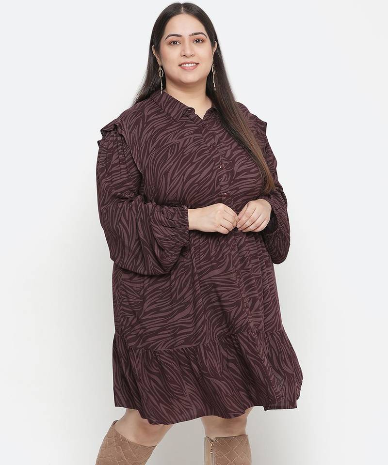 Mosh animal print wine colour plus size women dress