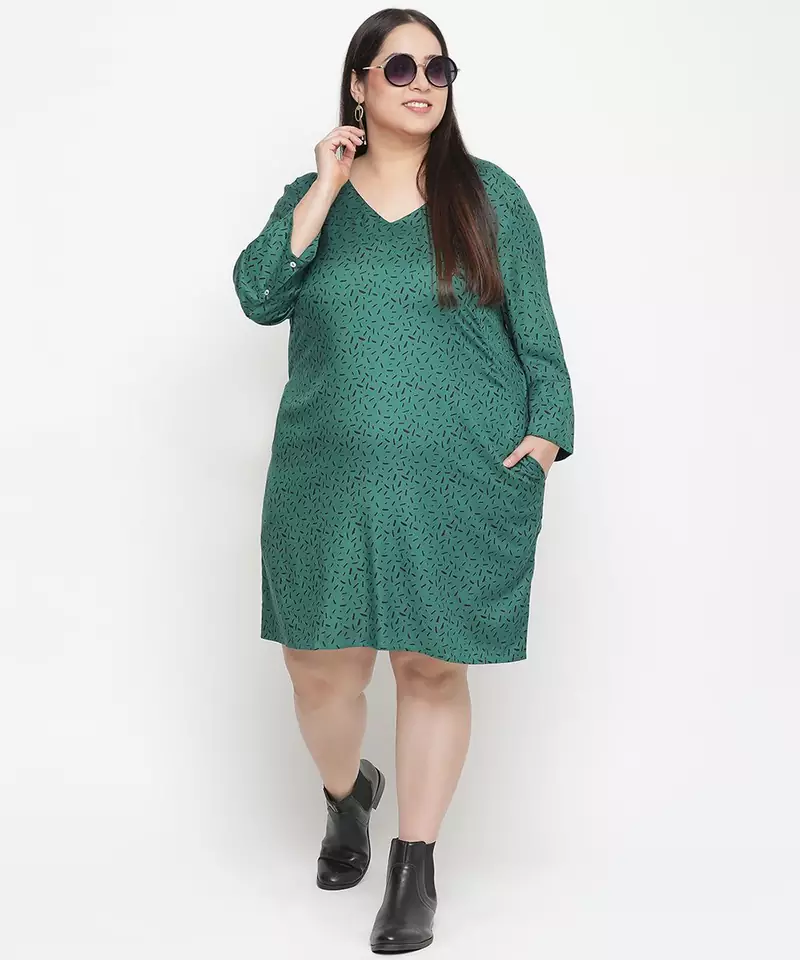 Heavenly Green printed plus size dress
