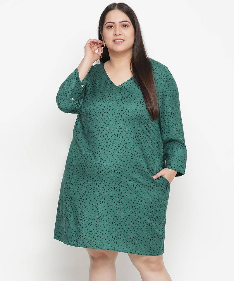 Heavenly Green printed plus size dress