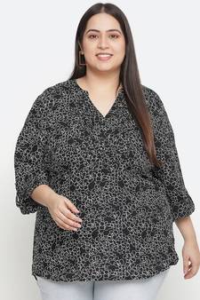 Magnectic black floral print plus zie women top