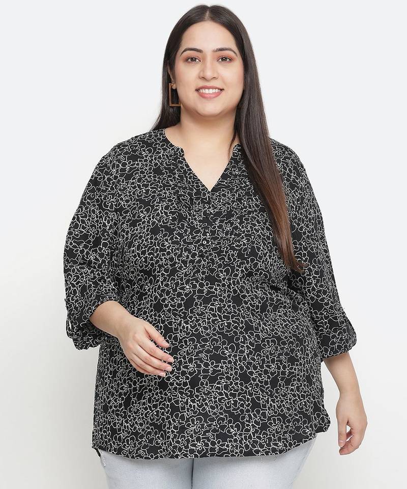 Magnectic black floral print plus zie women top