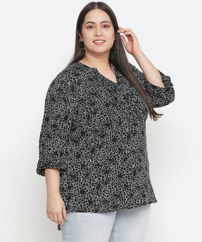 Magnectic black floral print plus zie women top