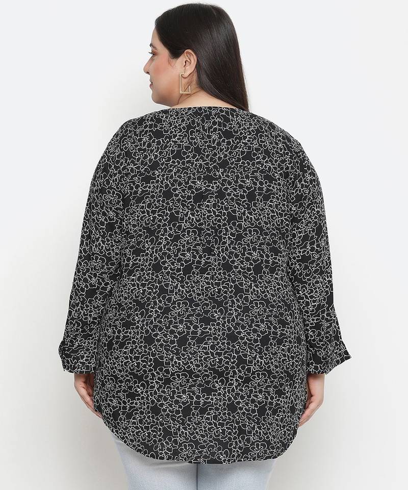 Magnectic black floral print plus zie women top