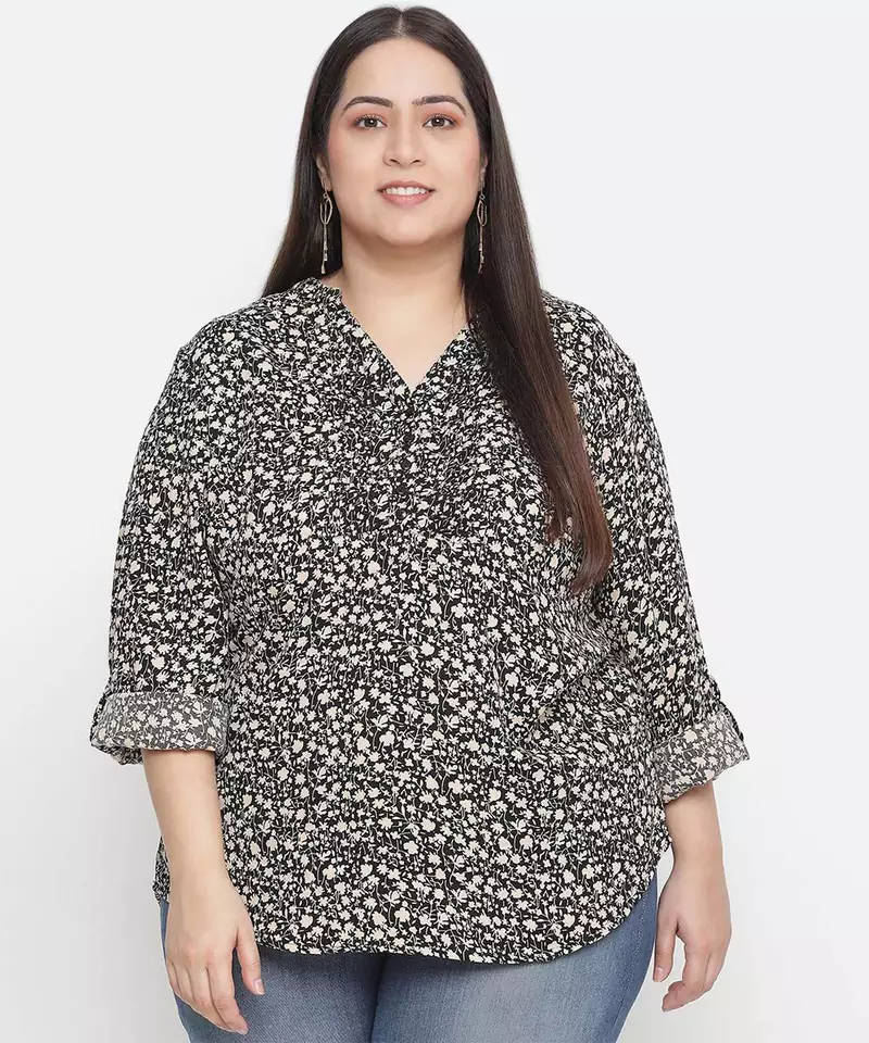 Fantastic floral print black color plus size women top