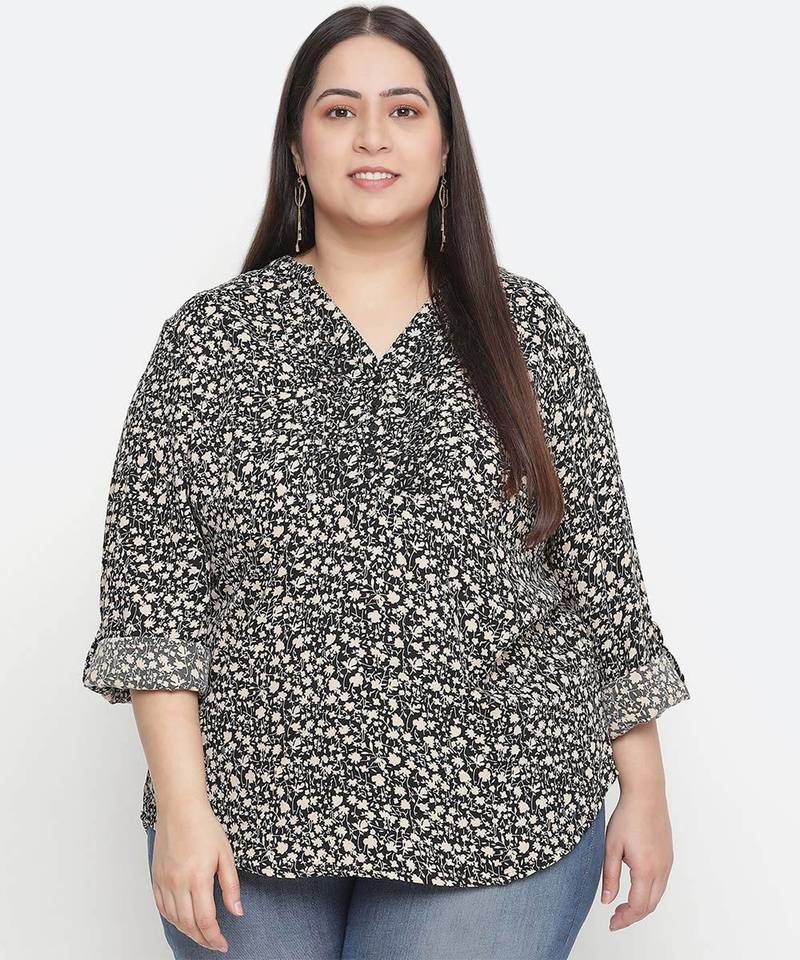 Fantastic floral print black color plus size women top