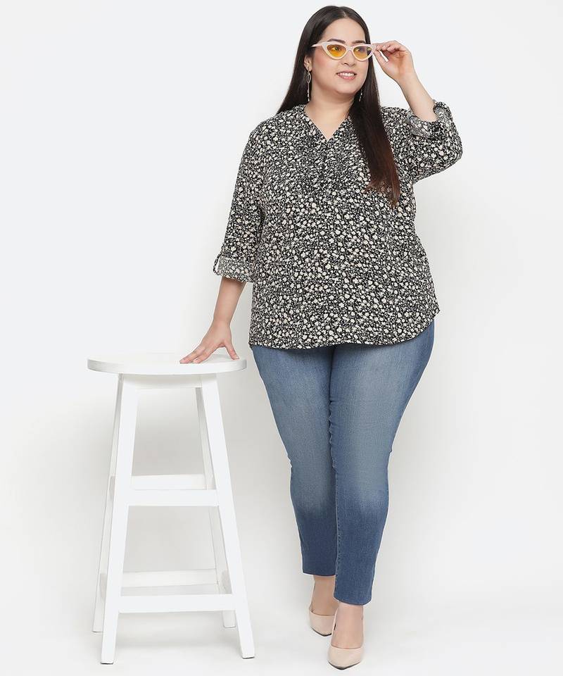 Fantastic floral print black color plus size women top