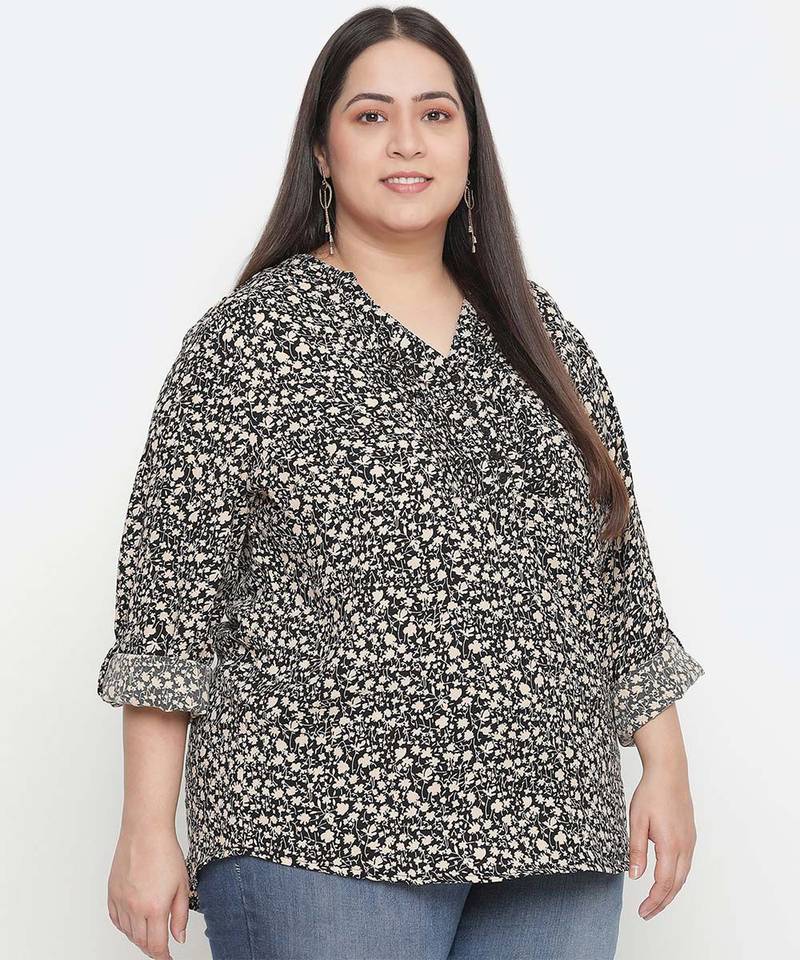 Fantastic floral print black color plus size women top