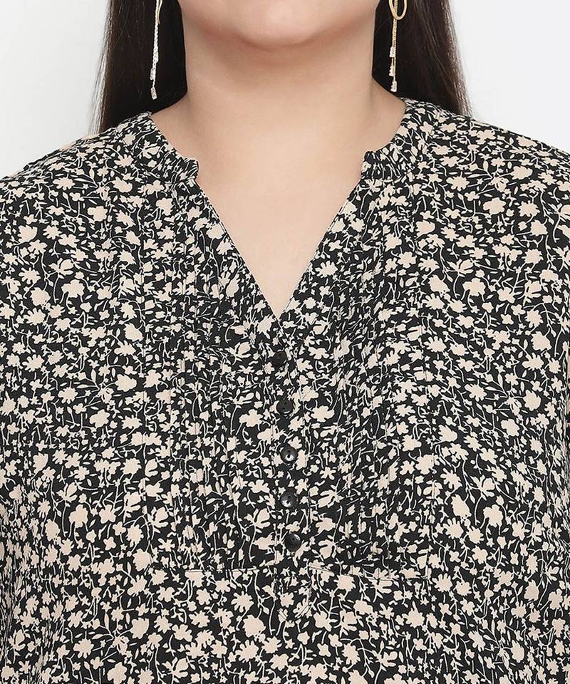 Fantastic floral print black color plus size women top