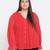 Pleasant red Schiffli embroidery plus size women top