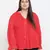 Pleasant red Schiffli embroidery plus size women top
