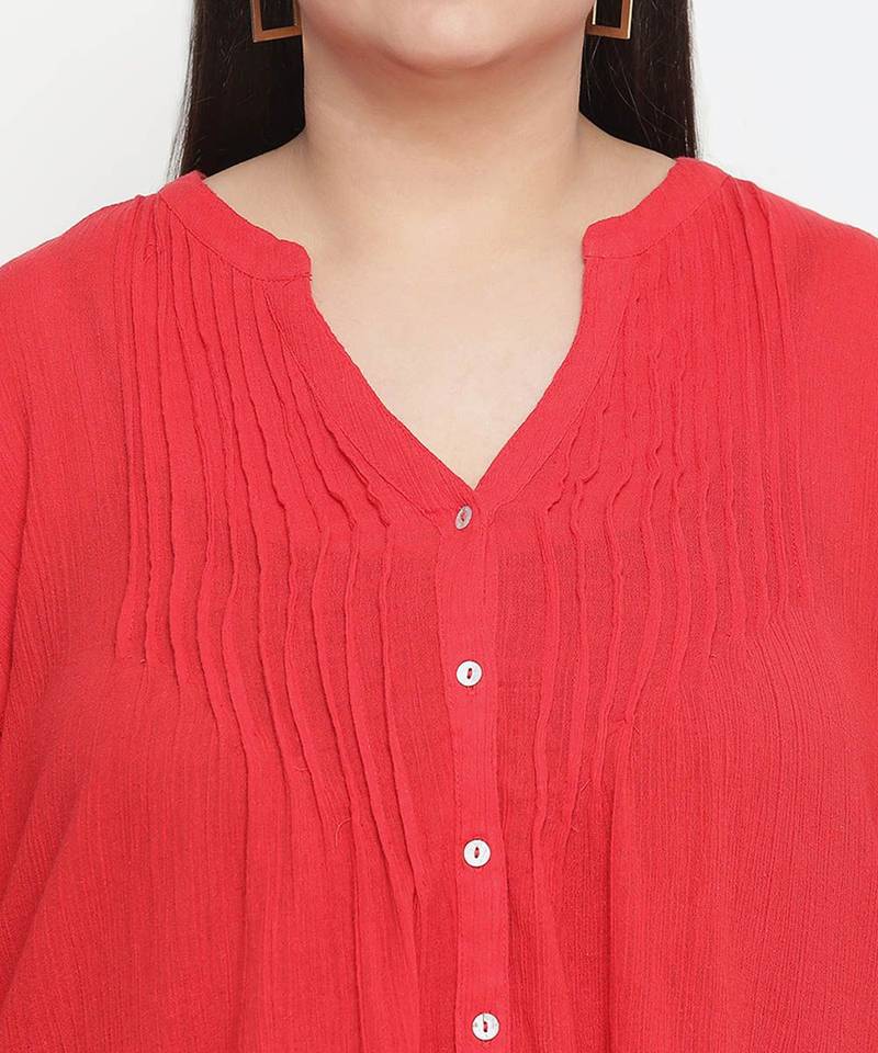 Pleasant red Schiffli embroidery plus size women top