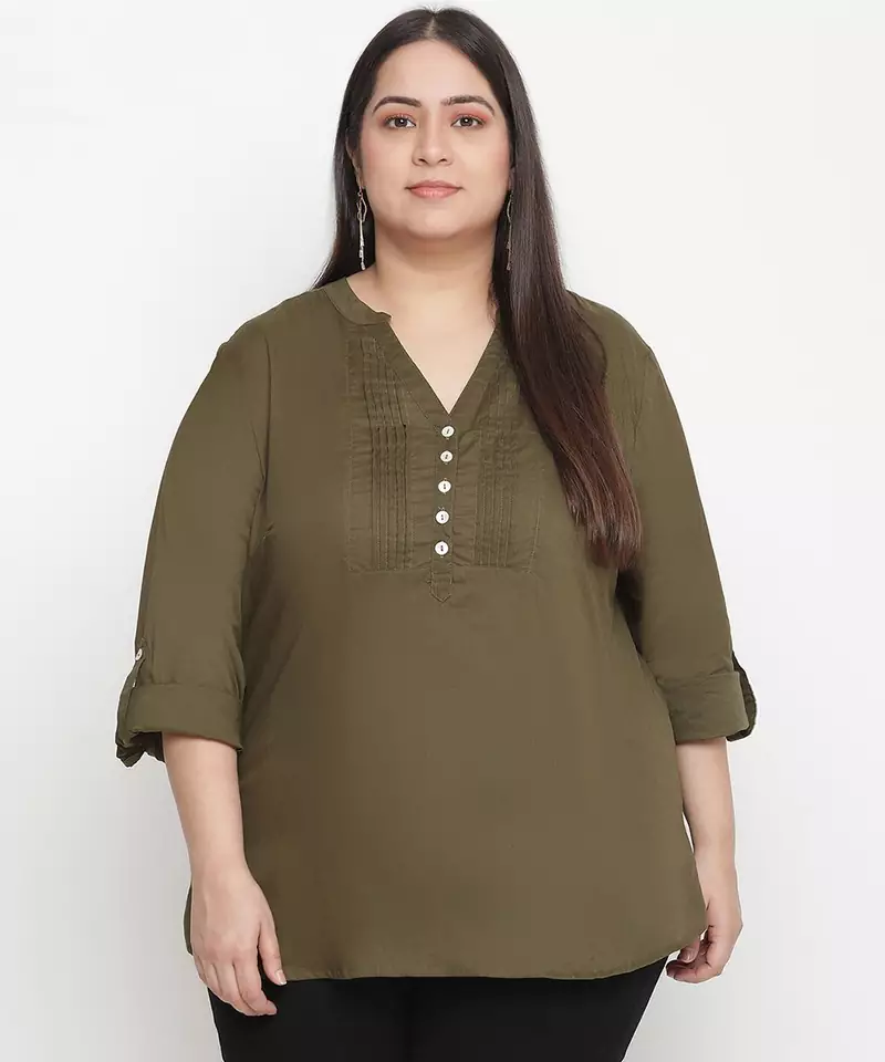 Refreshing solid khaki plus size women top