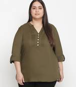 Refreshing solid khaki plus size women top
