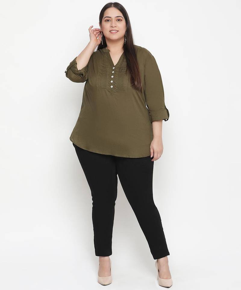 Refreshing solid khaki plus size women top