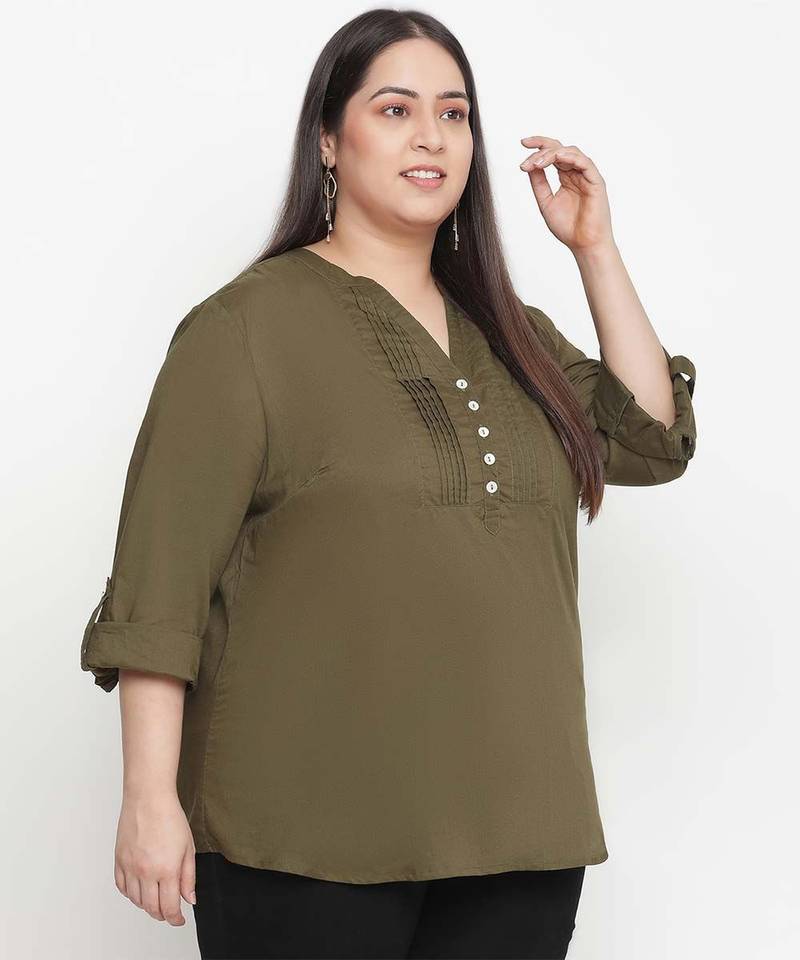 Refreshing solid khaki plus size women top