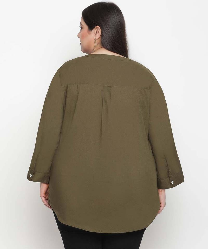 Refreshing solid khaki plus size women top
