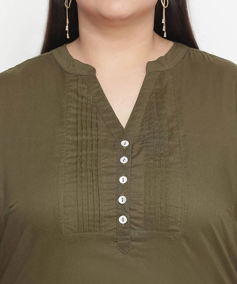 Refreshing solid khaki plus size women top