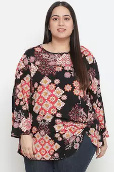 Zig zag floral print trendy plus size women top