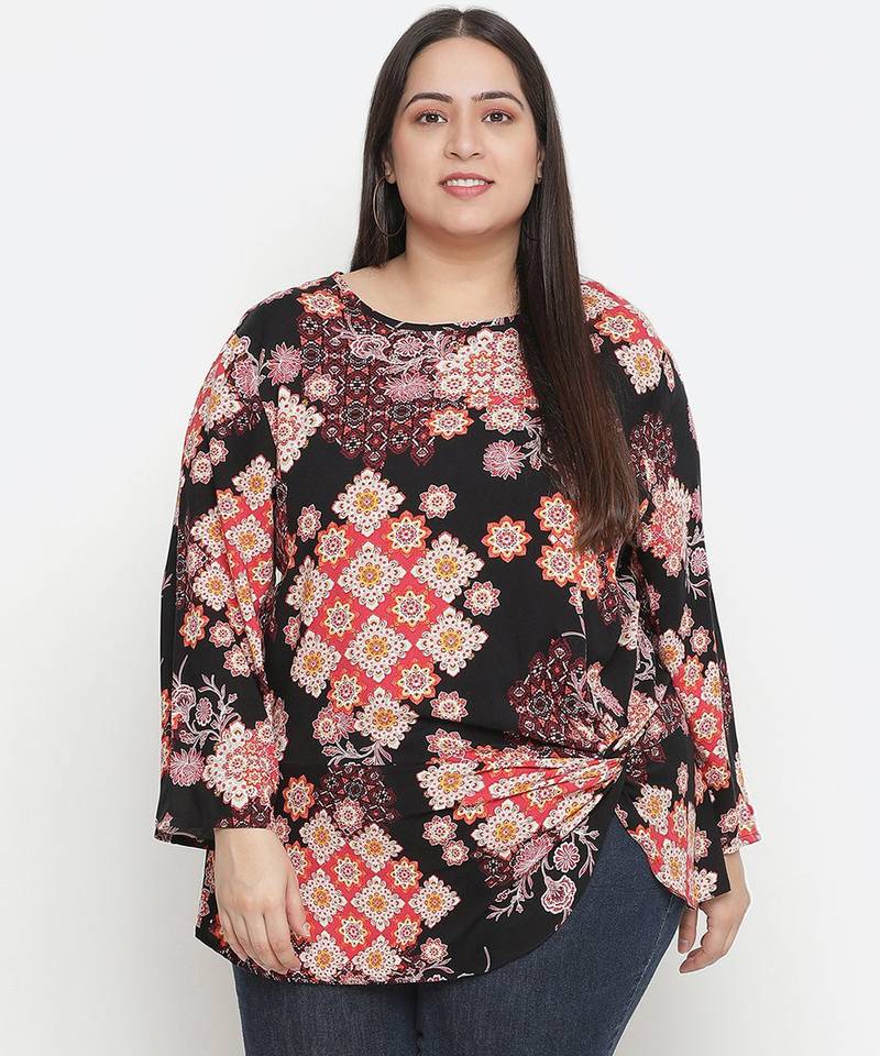 Zig zag floral print trendy plus size women top