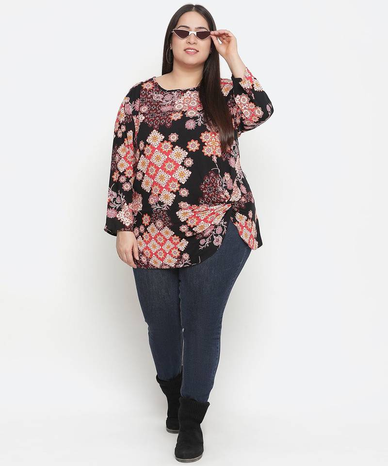 Zig zag floral print trendy plus size women top