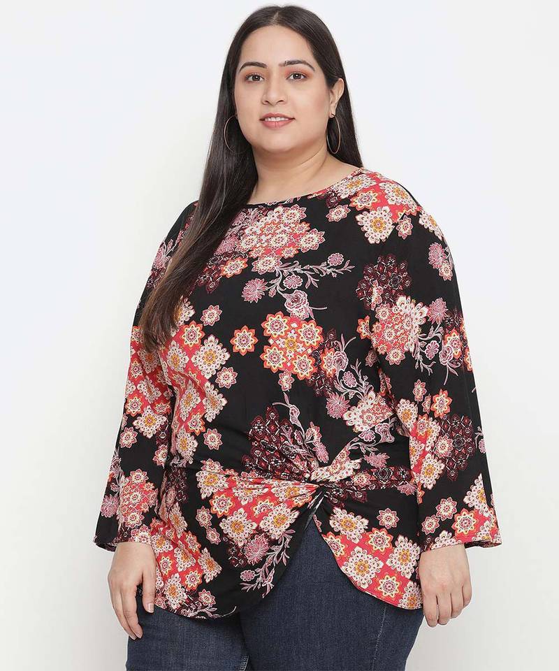 Zig zag floral print trendy plus size women top