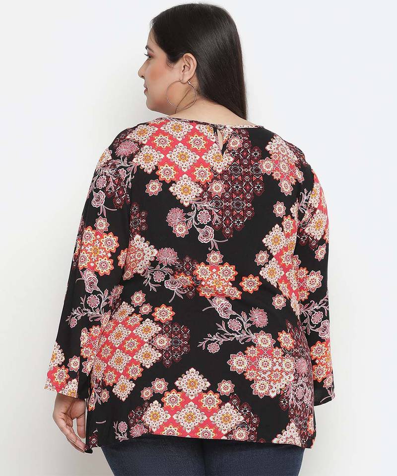 Zig zag floral print trendy plus size women top